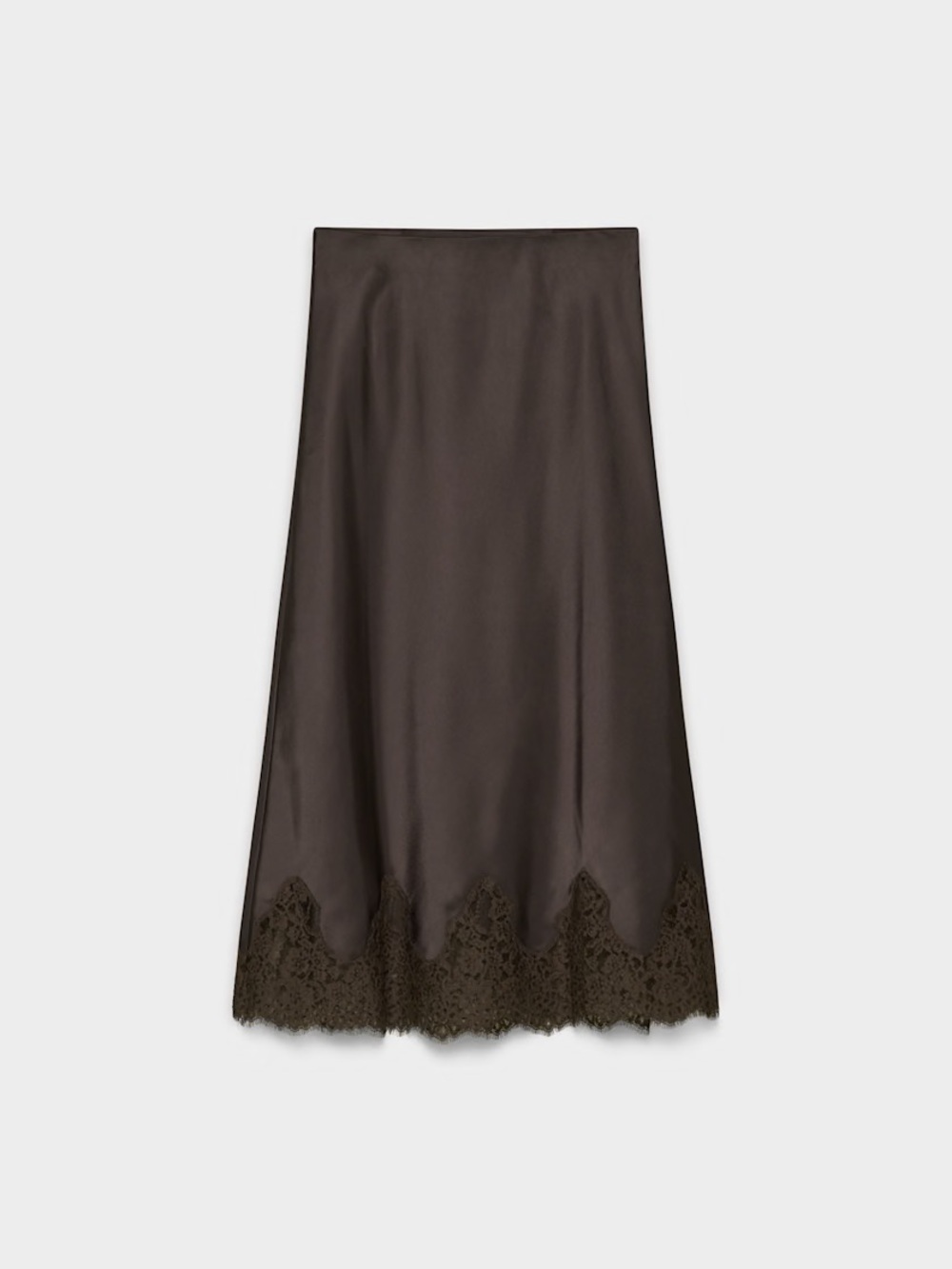 Aritzia Chocolate Lace-Hem Midi Skirt